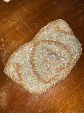 Vintage Iridescent Pearl Beaded Clutch - Cream and Pearl